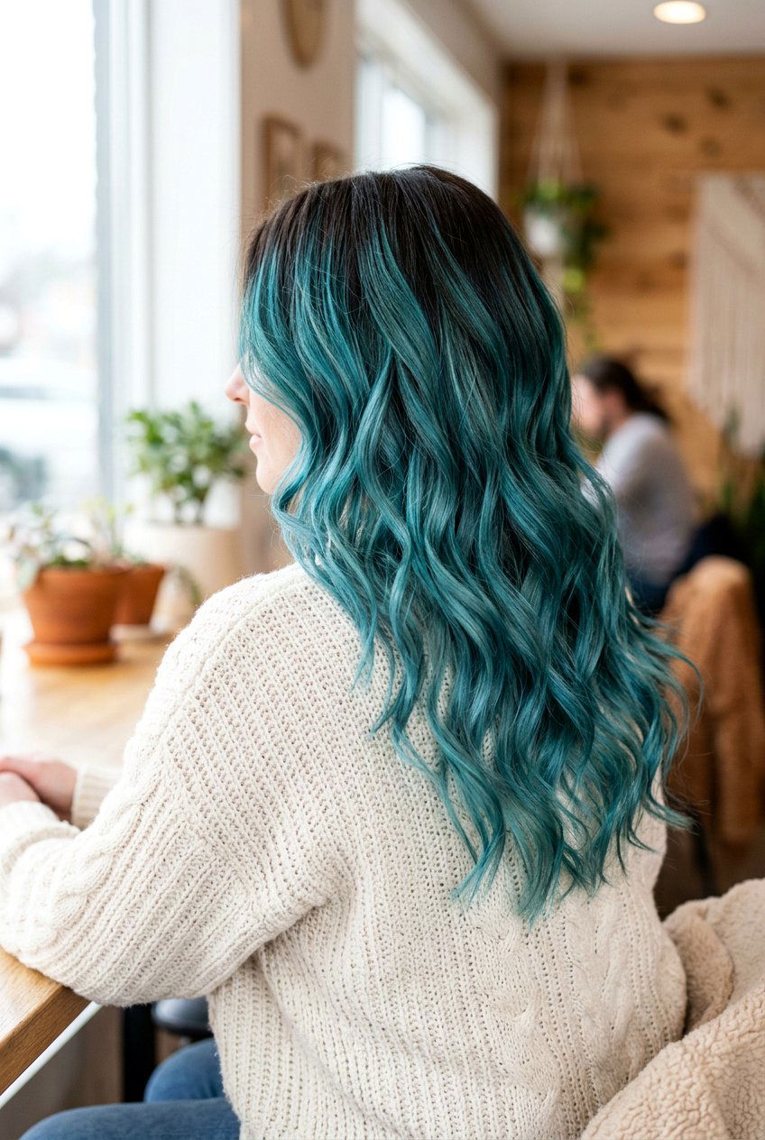 Teal Balayage With Shadow Root - 20 teal balayage on dark hair - 20 teal balayage on dark hair