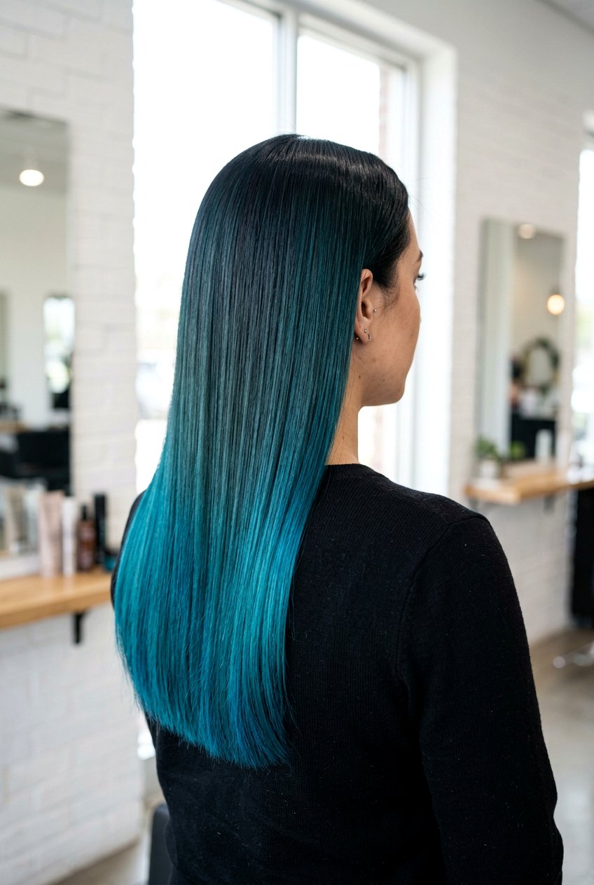 Teal Balayage With Vivid Ends - 20 teal balayage on dark hair - 20 teal balayage on dark hair