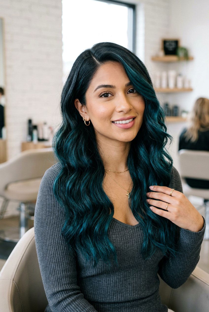 Teal Blue Balayage On Black Hair - 20 blue balayage on black hair - 20 blue balayage on black hair