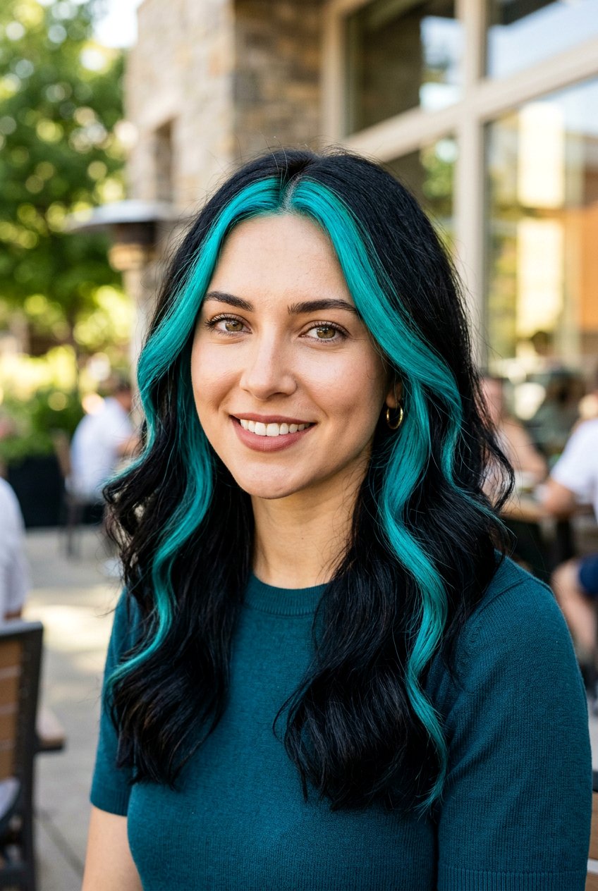 Teal Money Piece - 20 teal hair color ideas - 20 teal hair color ideas