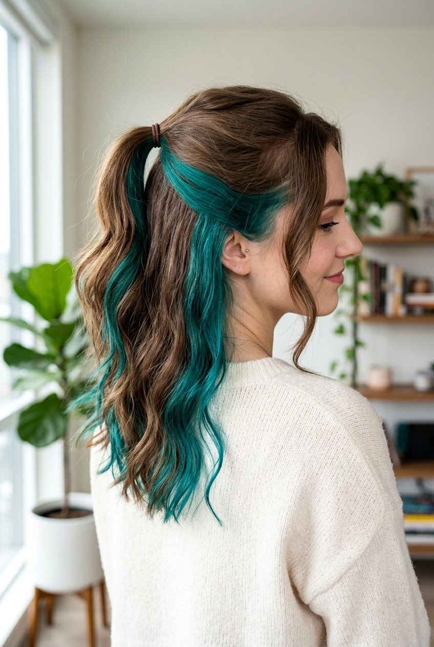 Teal Peekaboo Hair - 20 teal hair color ideas - 20 teal hair color ideas