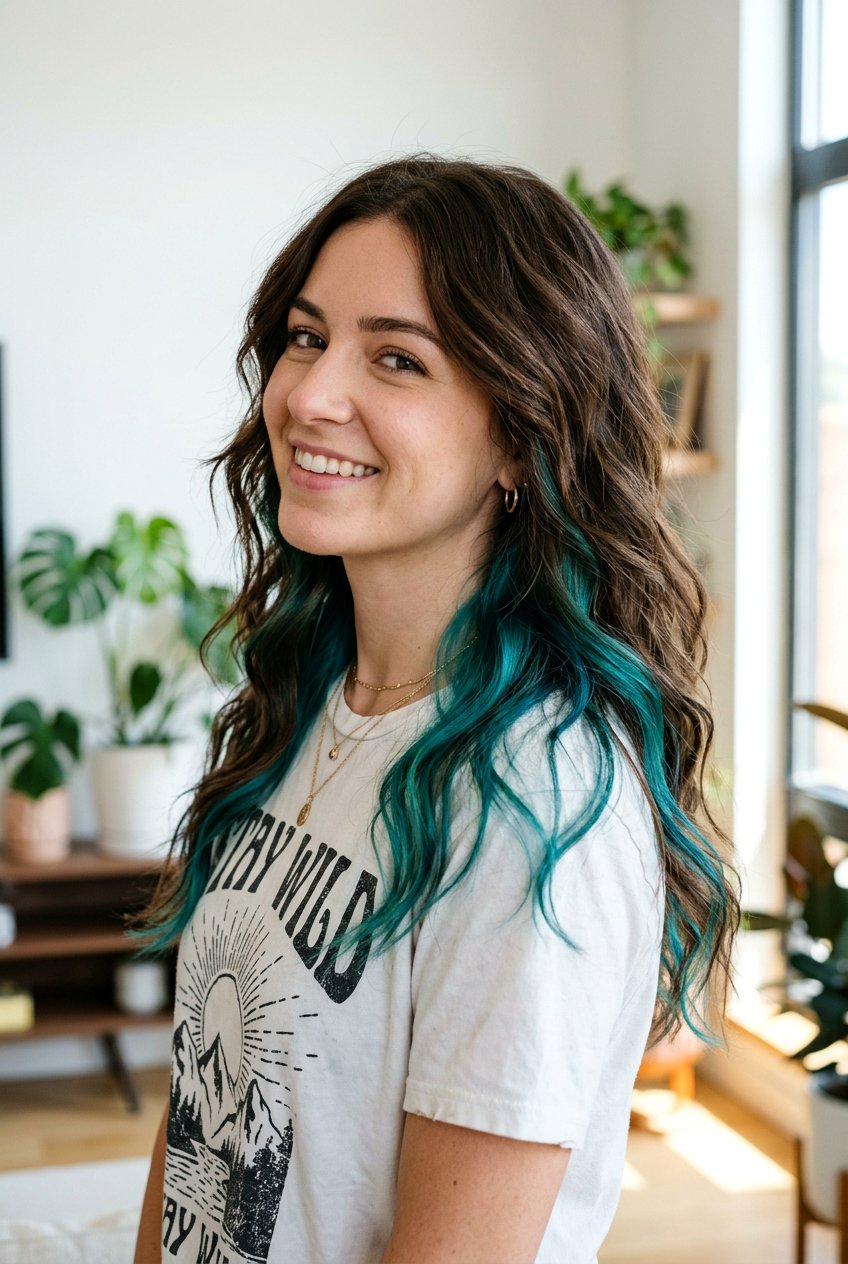 Teal Peekaboo Long Layered Hair - 20 long layered hair color ideas - 20 long layered hair color ideas