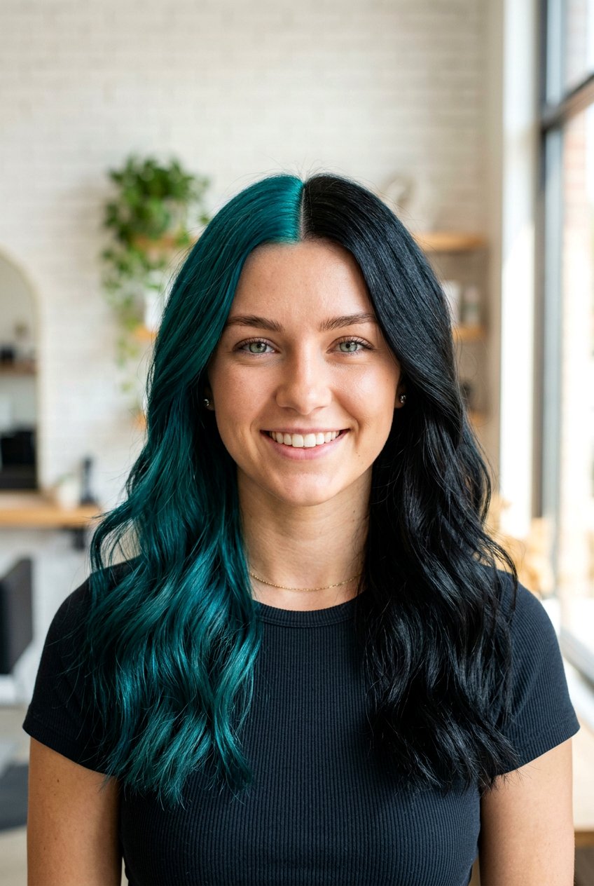 Teal Split Dye - 20 teal hair color ideas - 20 teal hair color ideas