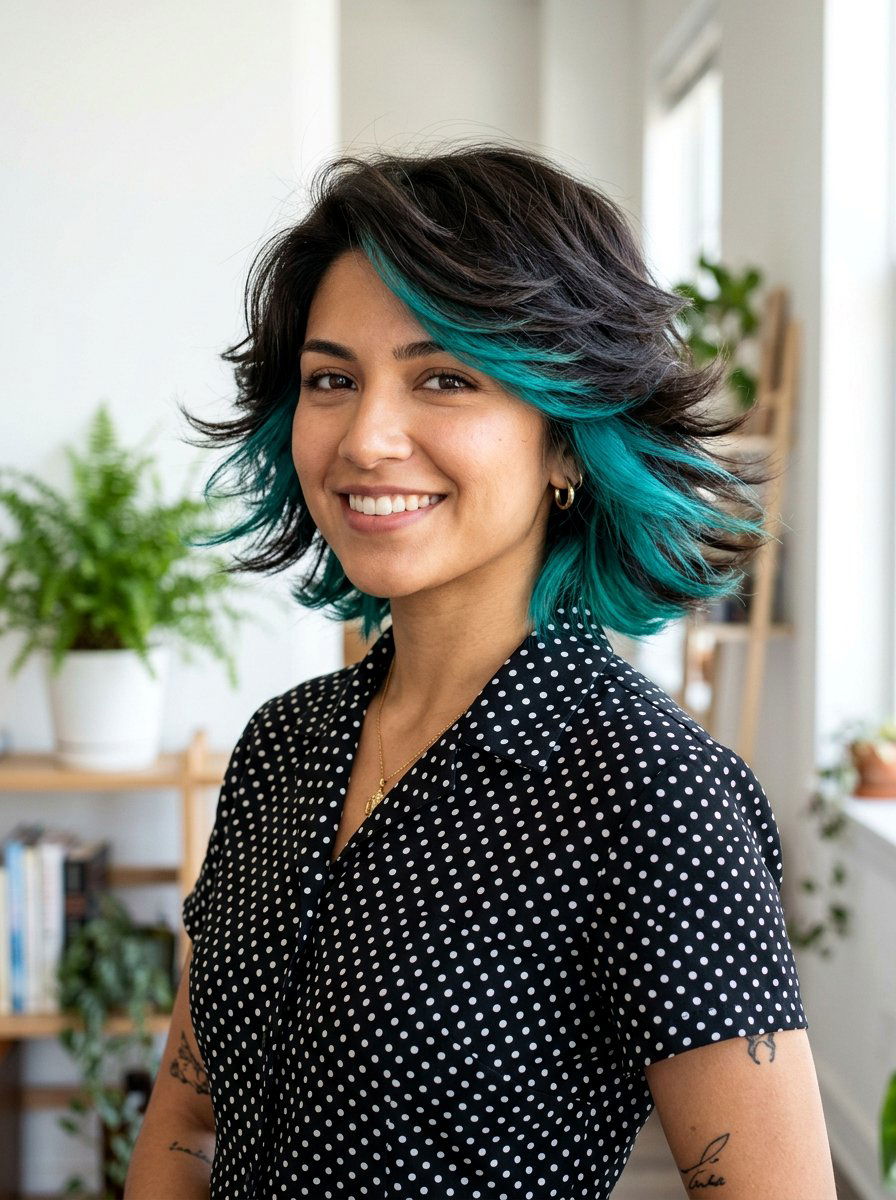 Teal Underlayer On Dark Hair Feathered Haircut - 20 teal underlayer on dark hair - 20 teal underlayer on dark hair