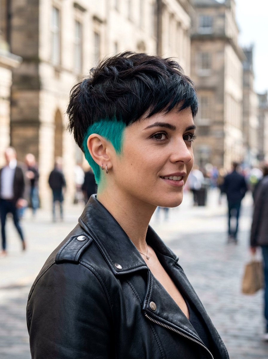 Teal Underlayer On Dark Hair Pixie Cut - 20 teal underlayer on dark hair - 20 teal underlayer on dark hair