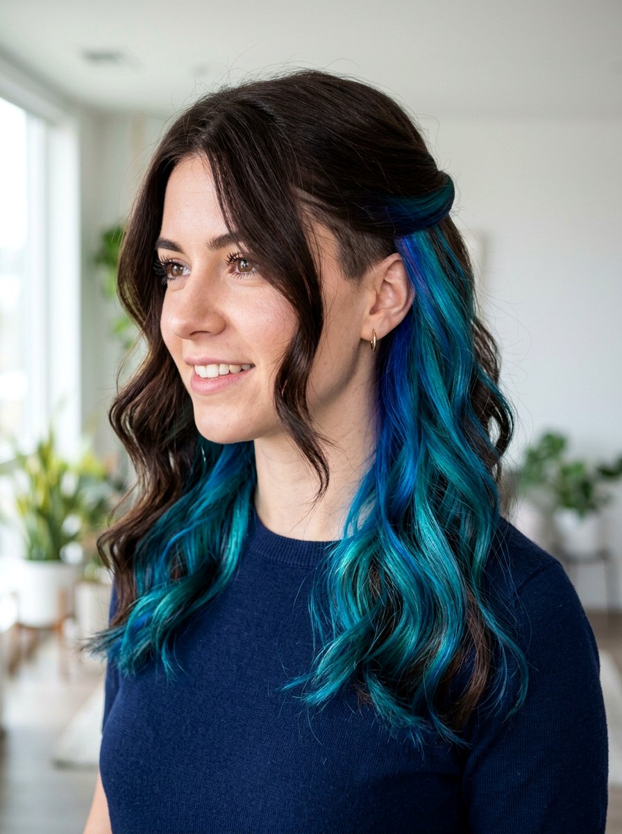 Teal and Blue Holographic Peekaboo Hair - 20 holographic peekaboo hair - 20 holographic peekaboo hair