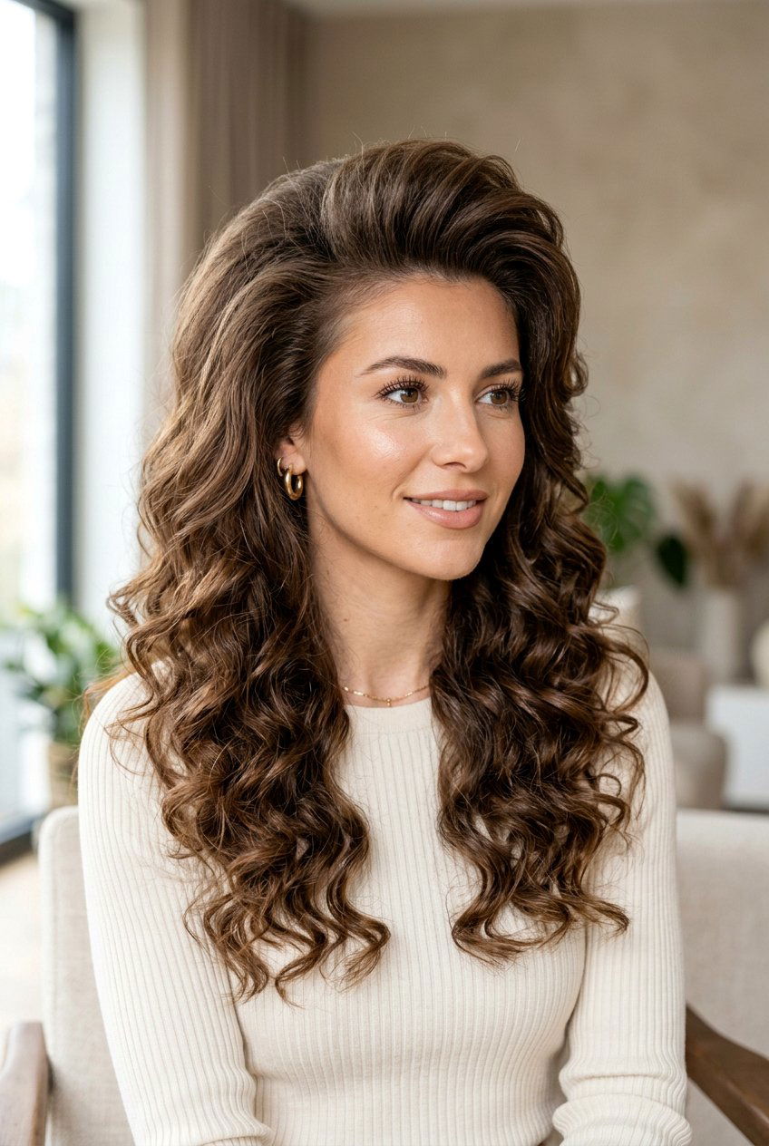 Teased Back Soft Curls - 20 pageant hairstyle with soft curls - 20 pageant hairstyle with soft curls