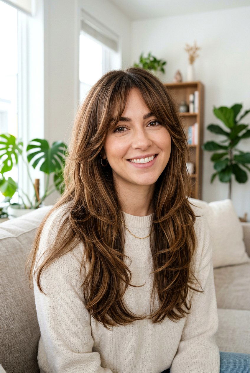 Teddy Bear Brunette Curtain Bang Layers - 20 teddy bear brunette hair - 20 teddy bear brunette hair