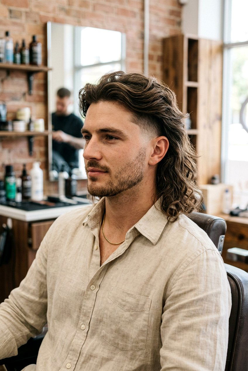 Temple Fade Mullet - 20 modern mullet for wavy hair men - 20 modern mullet for wavy hair men