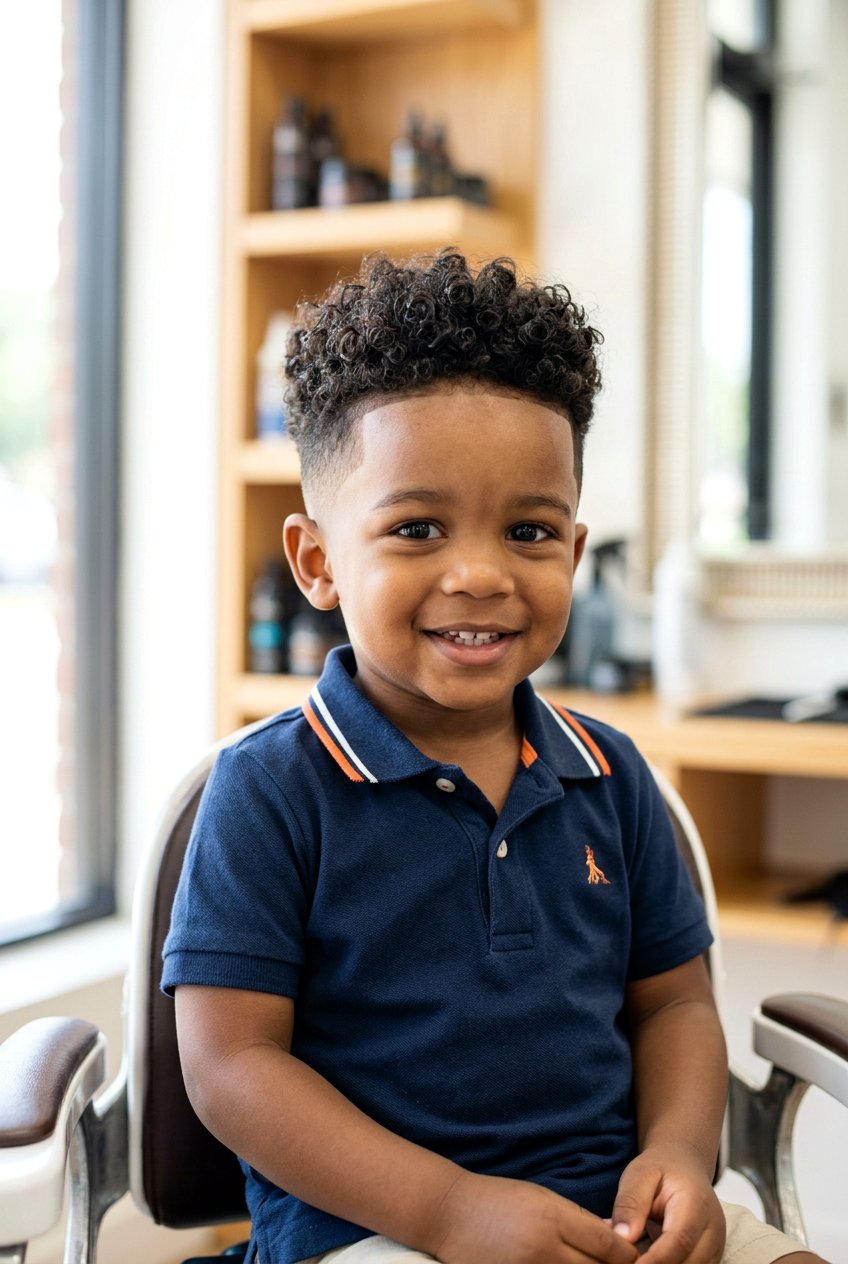 Temple Fade With Top Curls - 20 toddler haircut for curly thick hair - 20 toddler haircut for curly thick hair