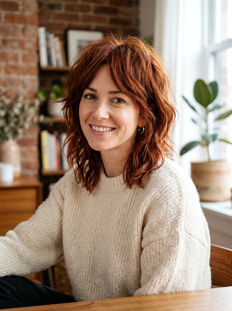 Terracotta Red Brown Shaggy Lob - 20 red brown hair color for winter - 20 red brown hair color for winter