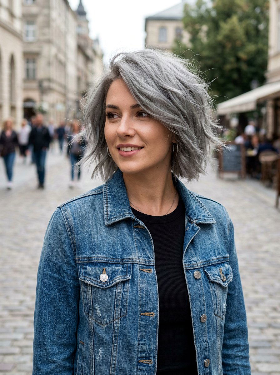 Textured Ash Gray Bob - 20 polished gray bob hair color - 20 polished gray bob hair color