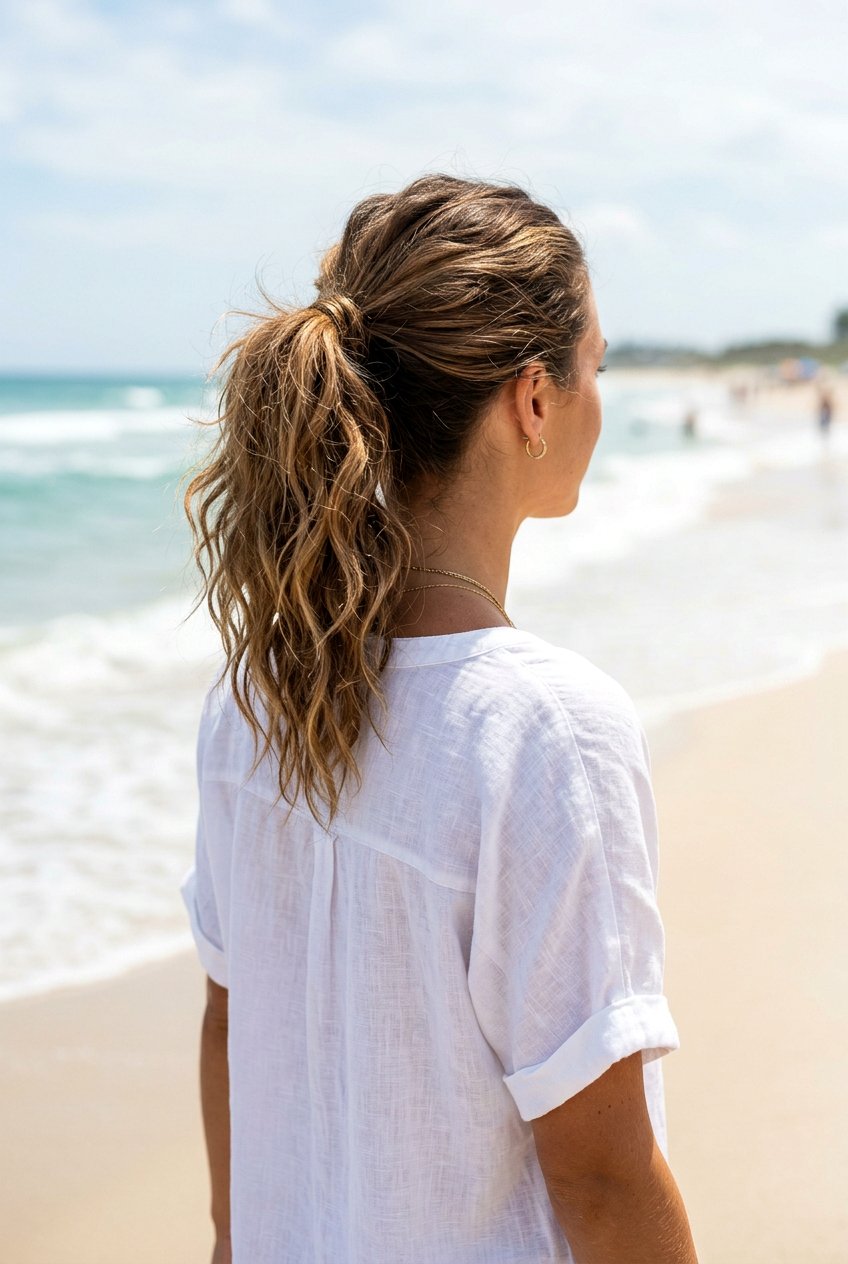 Textured Beach Waves Ponytail - 20 beach waves ponytail hairstyle - 20 beach waves ponytail hairstyle