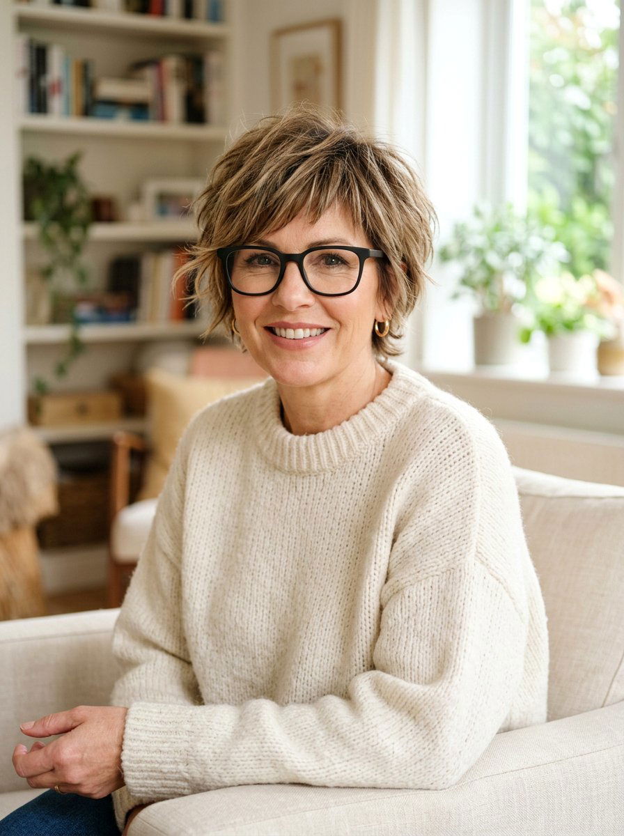Textured Bixie Cut With Glasses - 20 short hairstyles for women with glasses and thin hair - 20 short hairstyles for women with glasses and thin hair