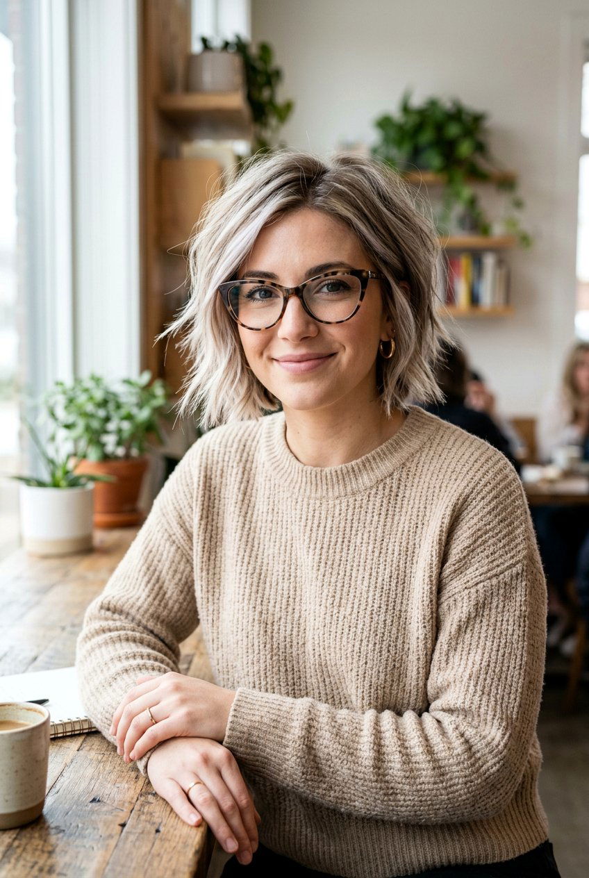 Textured Bob - 20 low maintenance cut for women with glasses - 20 low maintenance cut for women with glasses