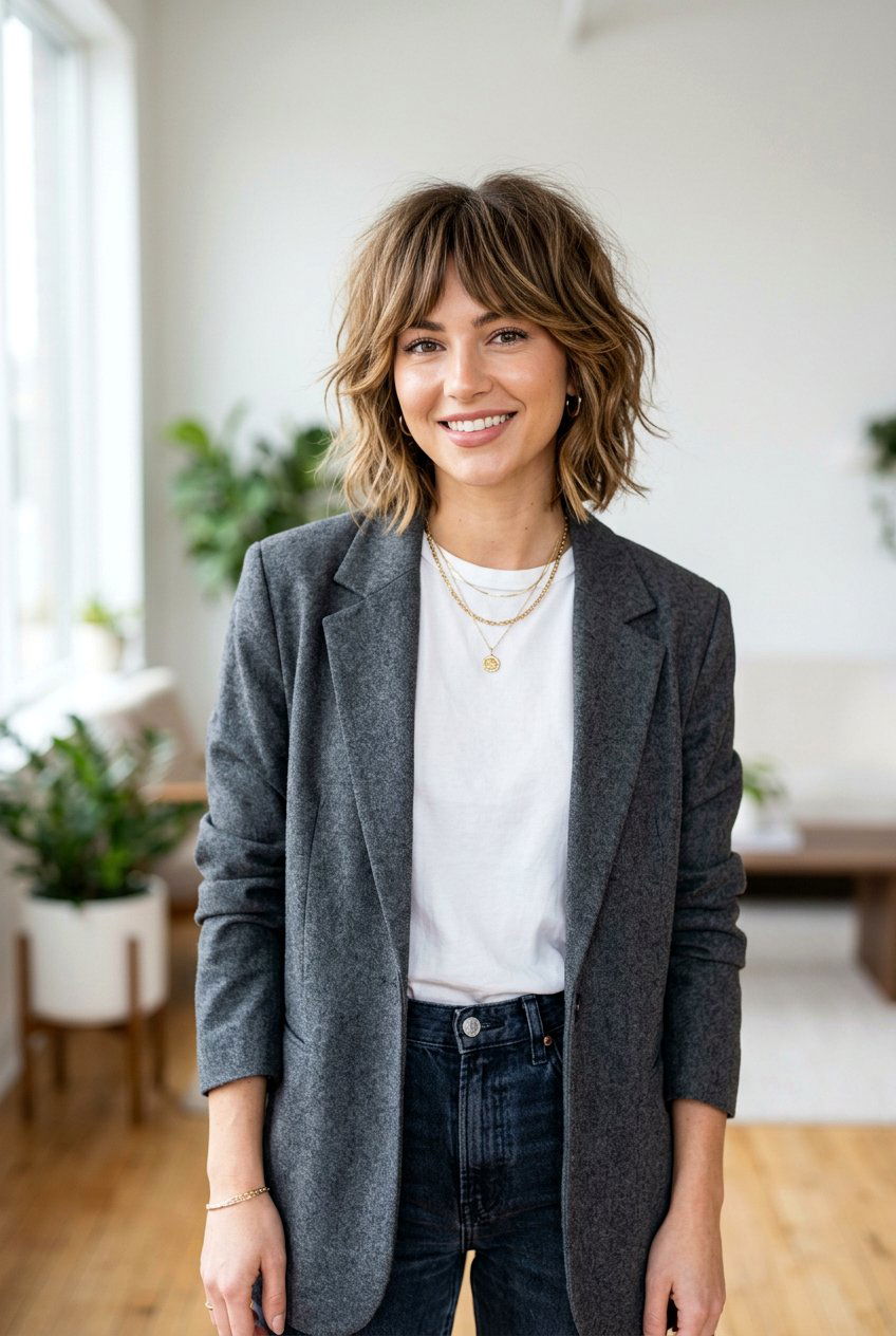 Textured Bob Shag With Bottleneck Bangs - 20 shag haircut with bottleneck bangs - 20 shag haircut with bottleneck bangs