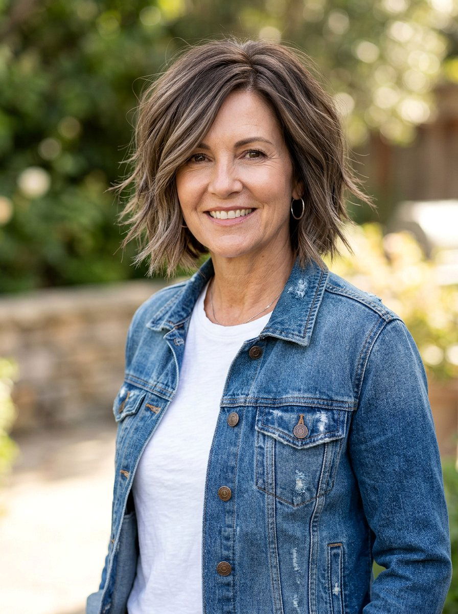 Textured Bob With Ash Brown Balayage - 20 soft layered bob for women over 50 - 20 soft layered bob for women over 50