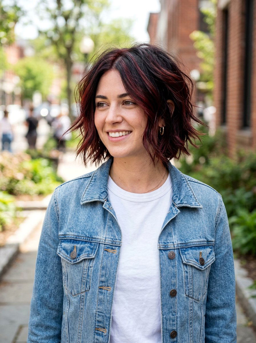 Textured Bob With Cherry Cola Highlights - 20 winter cherry cola highlights - 20 winter cherry cola highlights