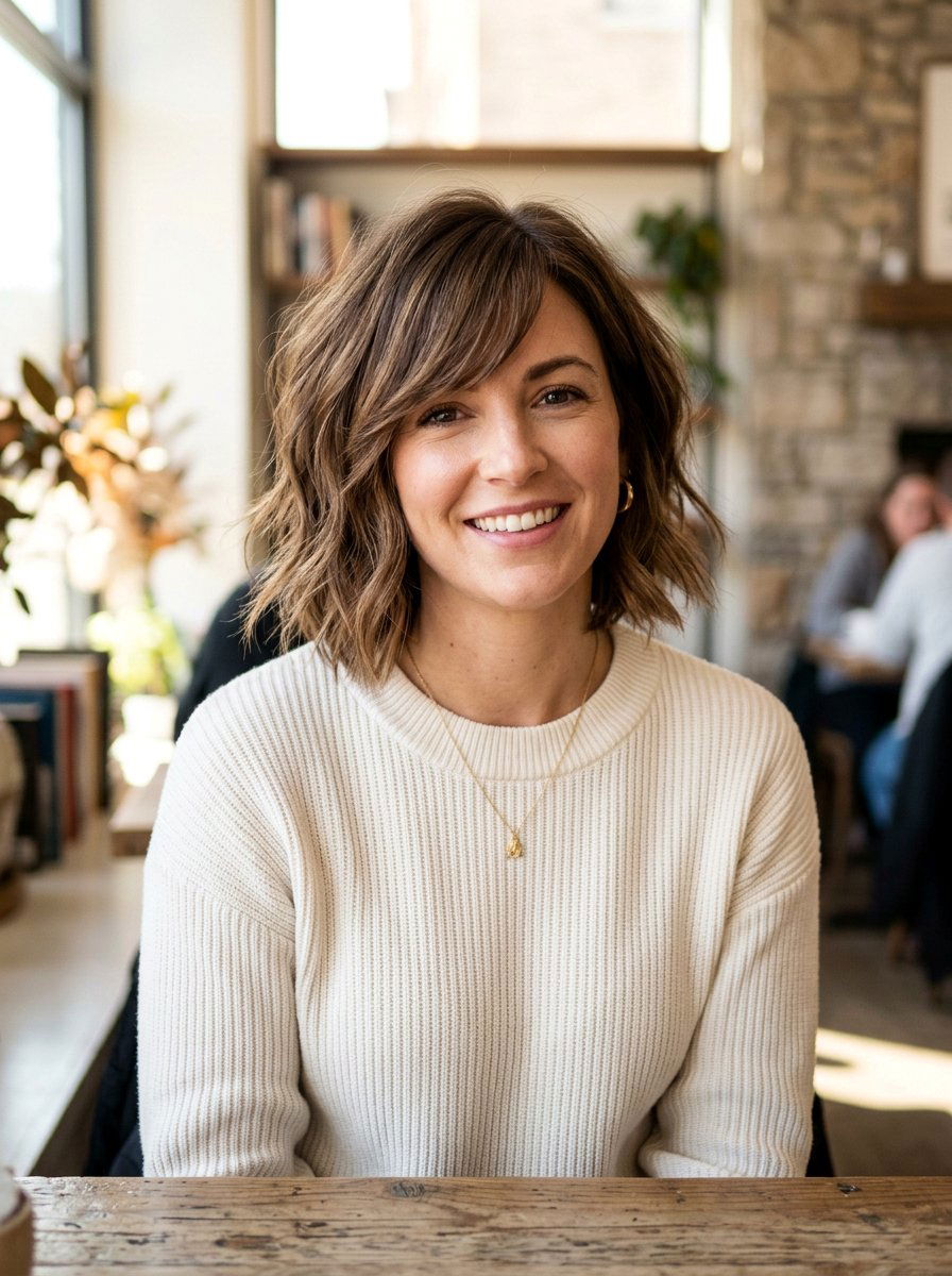 Textured Bob With Side Bangs - 20 hairstyle to hide thinning temples - 20 hairstyle to hide thinning temples