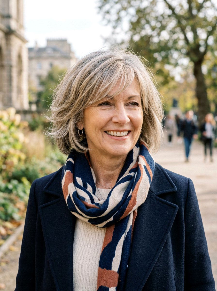 Textured Bob With Soft Side Bangs - 20 side parted bob for older women - 20 side parted bob for older women