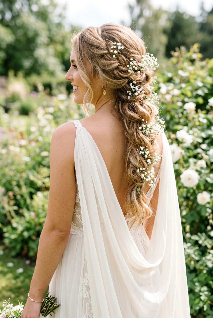 Textured Boho Bridal Braid With Babys Breath - 20 bridal braid with babys breath - 20 bridal braid with baby’s breath