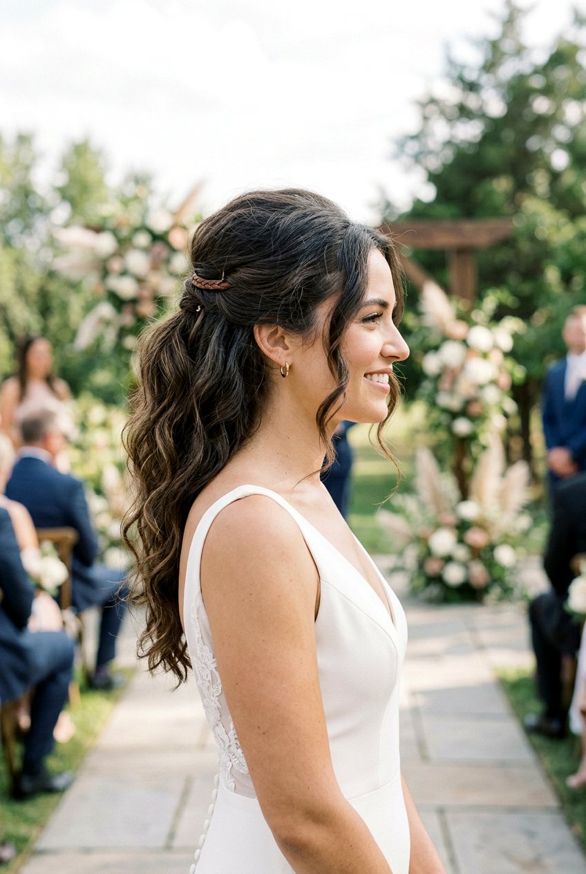 Textured Boho Half Up Ponytail - 20 bohemian wedding hairstyles - 20 bohemian wedding hairstyles