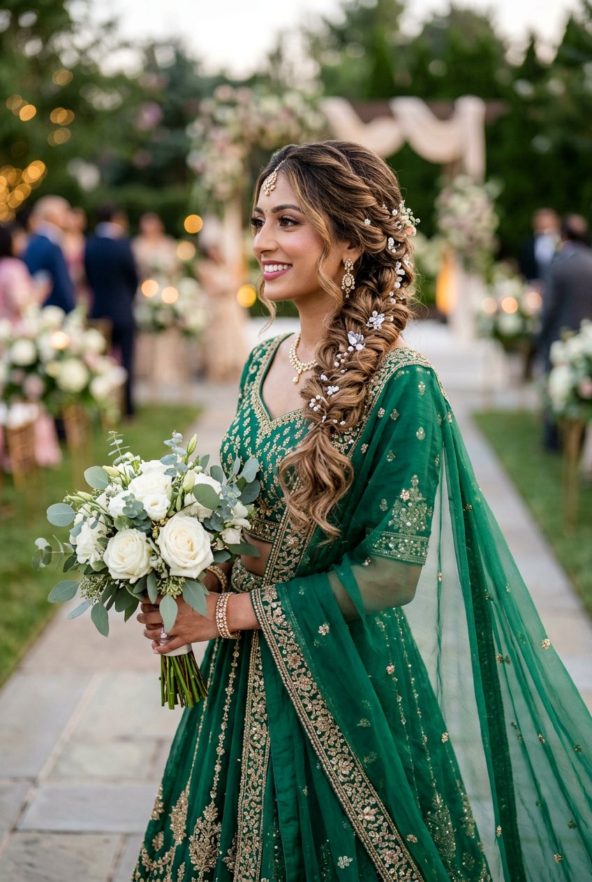 Textured Bridal Braid With Soft Curls - 20 south asian bridal braid hairstyle - 20 south asian bridal braid hairstyle