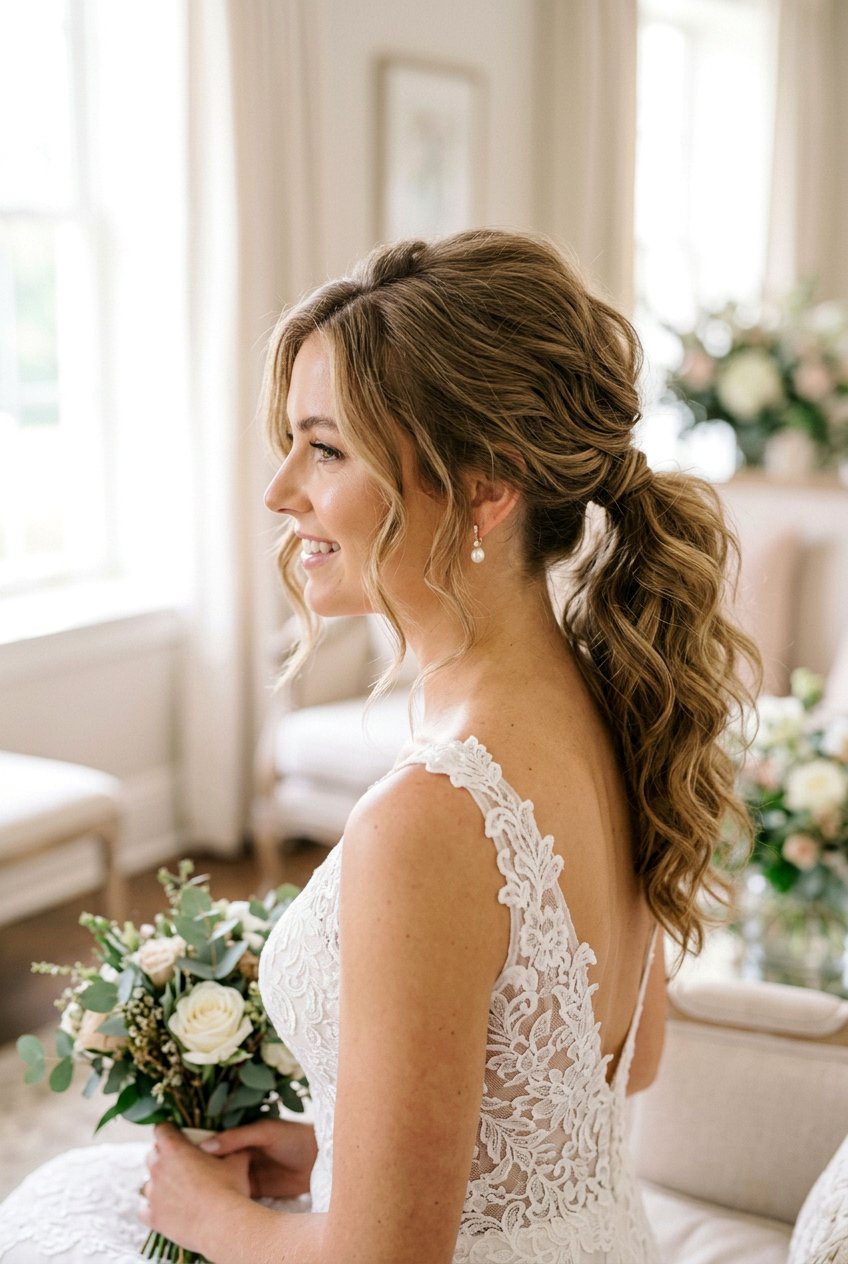 Textured Bridal Ponytail With Side Part - 20 bridal ponytail with side part - 20 bridal ponytail with side part