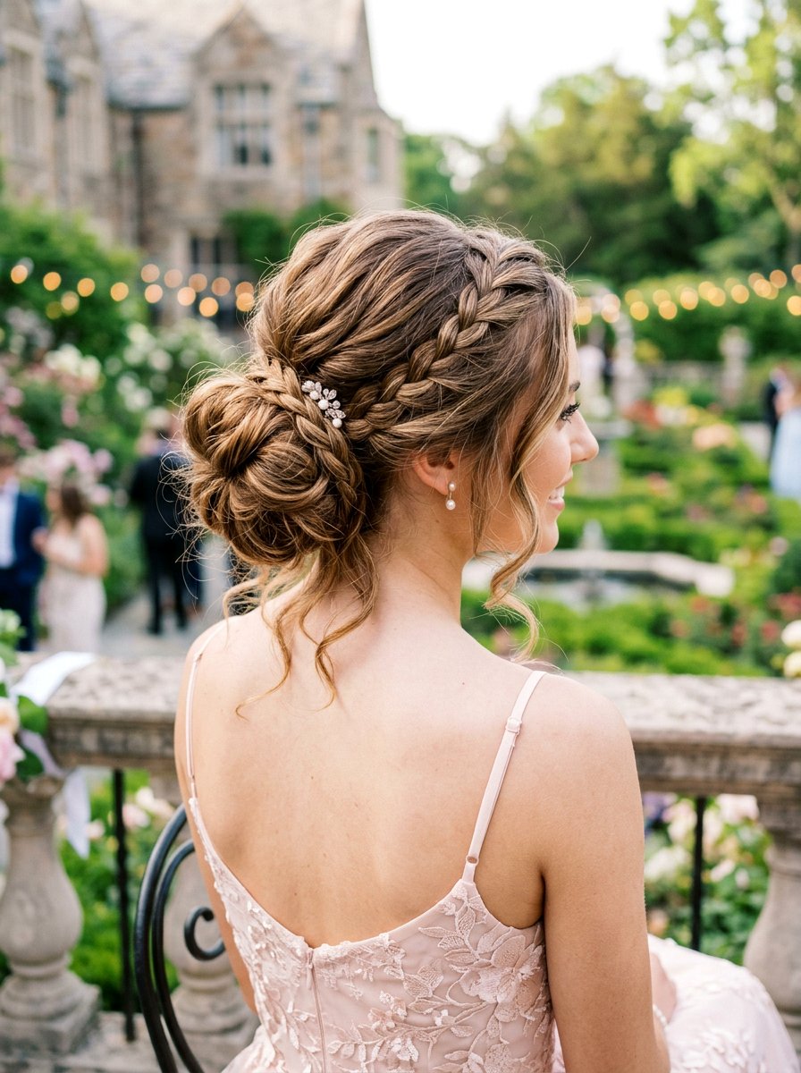 Textured Bun with Braided Detail - 20 teen girls hairstyle ideas for prom - 20 teen girls hairstyle ideas for prom