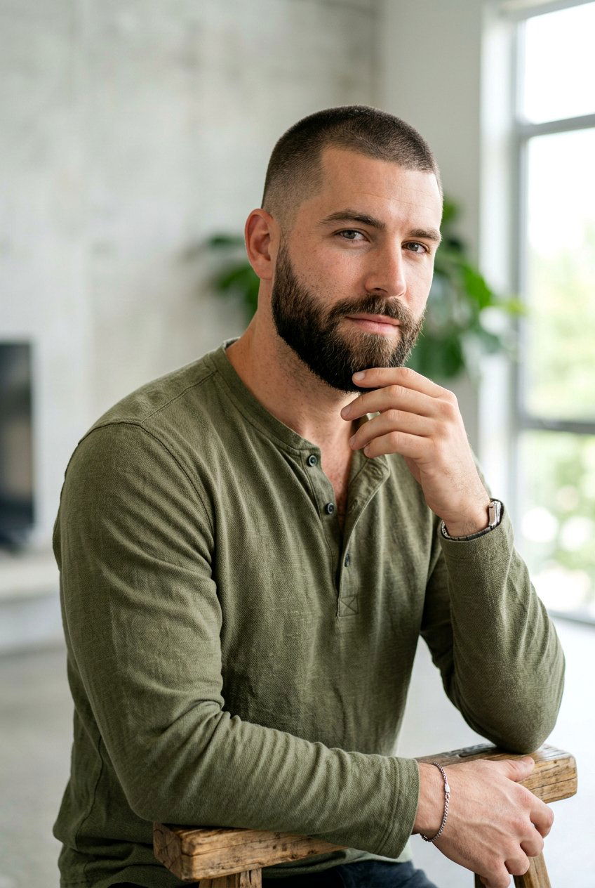 Textured Buzz Cut - 20 mens haircut for longer face shape - 20 men’s haircut for longer face shape