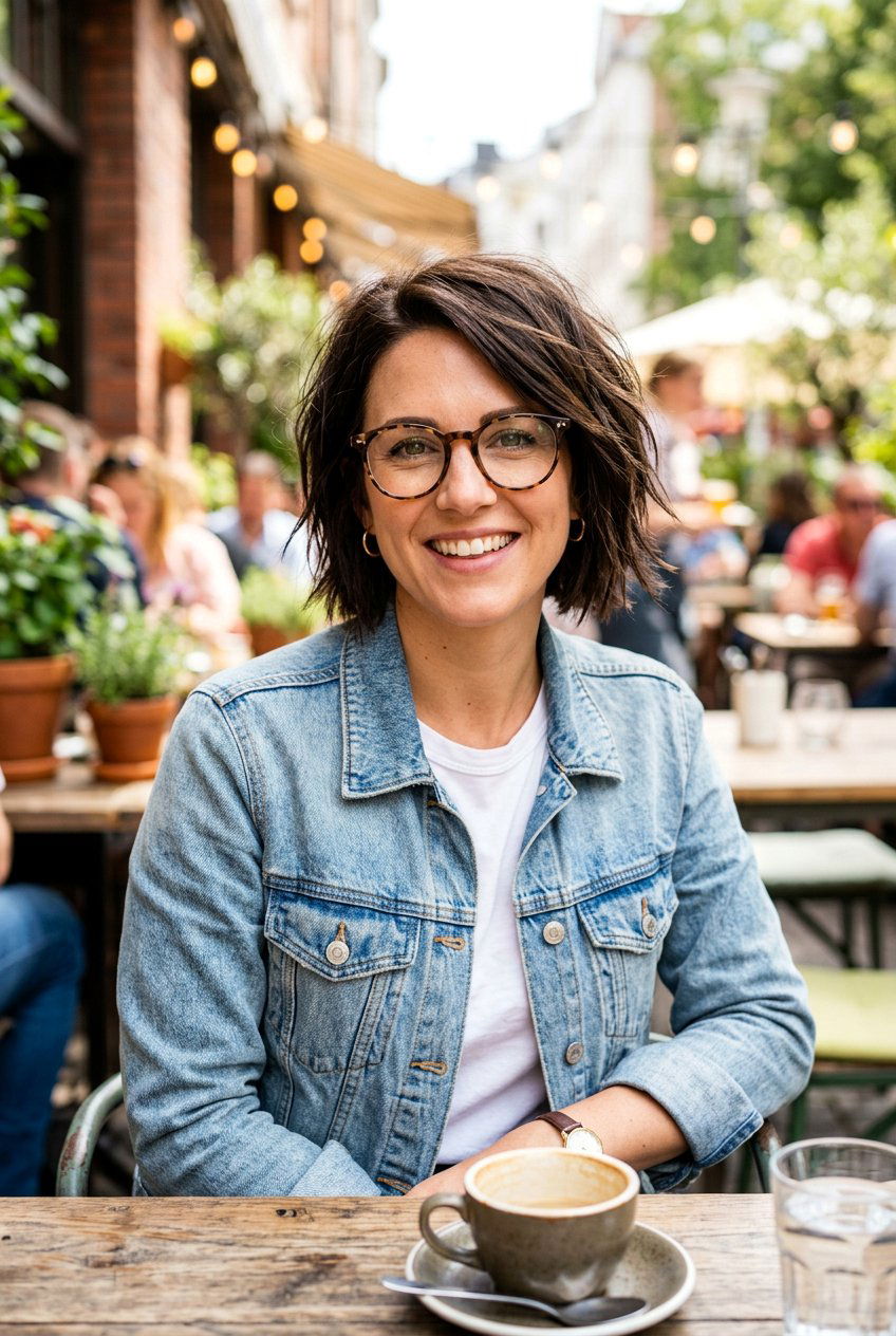 Textured Chin Length Bob With Glasses - 20 chin length bob for women with glasses - 20 chin length bob for women with glasses