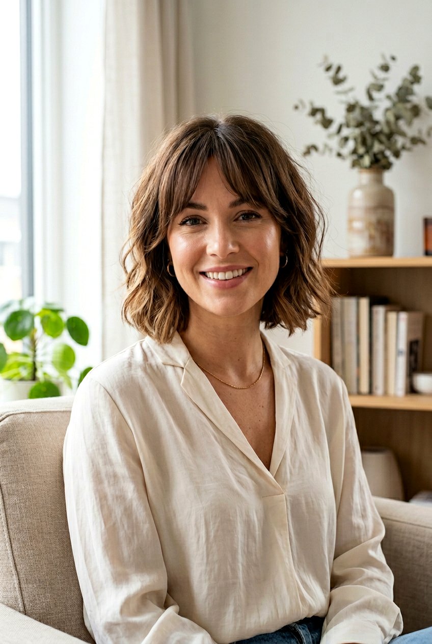 Textured Chin Length Bob - 20 curtain bangs with bob for mature women - 20 curtain bangs with bob for mature women