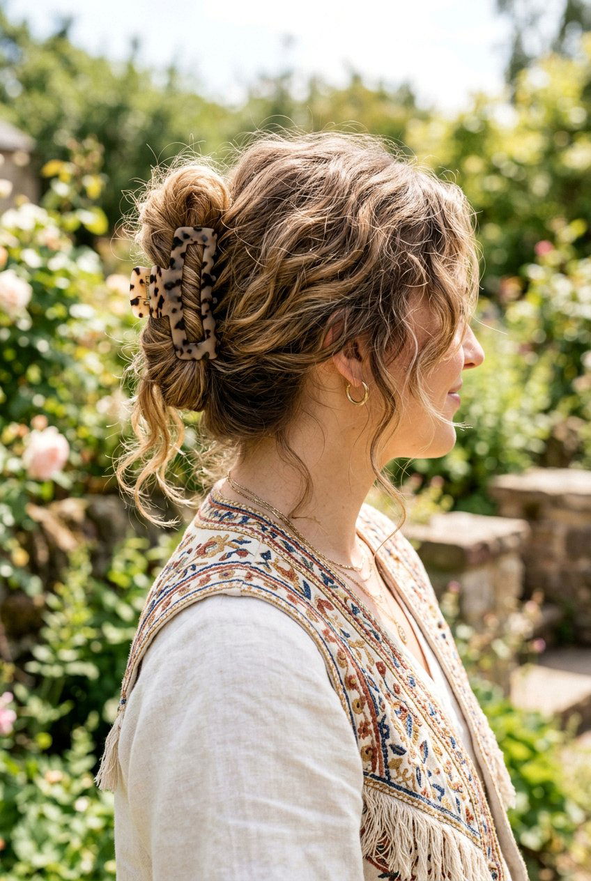 Textured Claw Clip Updo - 20 easy claw clip hairstyles for short hair - 20 easy claw clip hairstyles for short hair