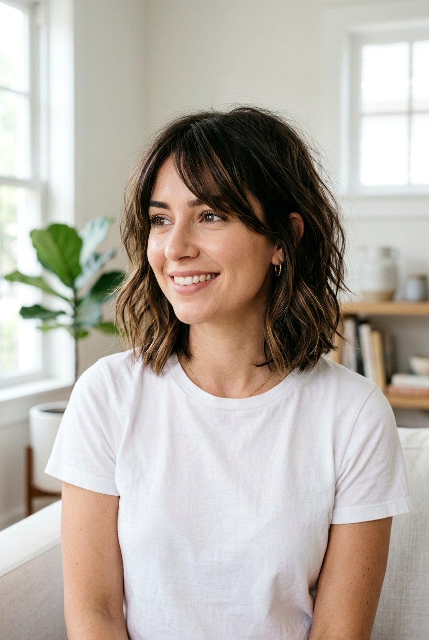 Textured Collarbone Bob With Side Bangs - 20 collarbone bob with side bangs - 20 collarbone bob with side bangs