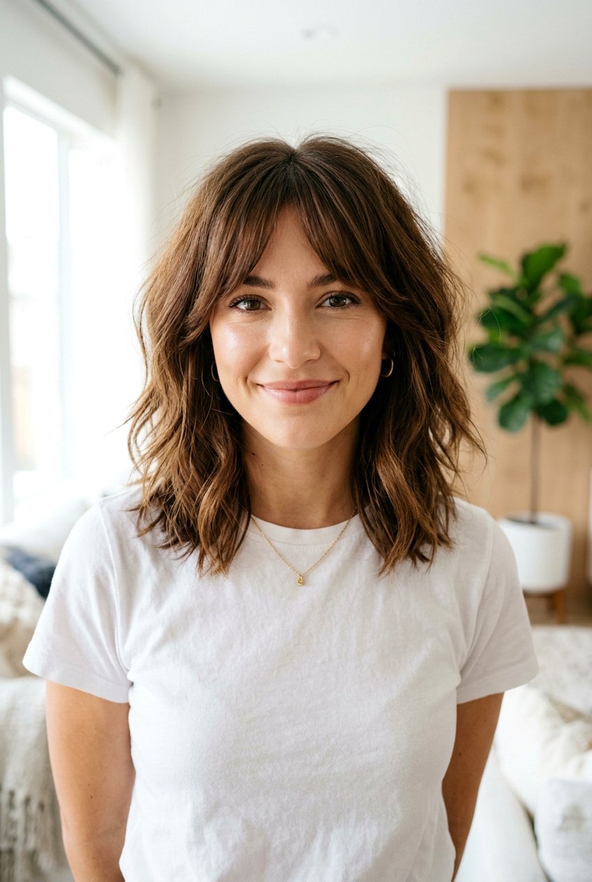Textured Collarbone Lob With Curtain Bangs - 20 collarbone haircut with curtain bangs - 20 collarbone haircut with curtain bangs