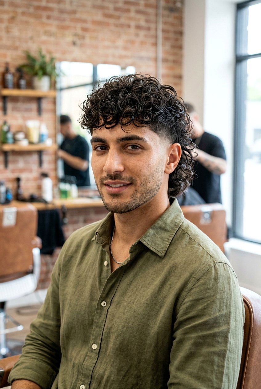 Textured Curly Mullet With Mid Taper - 20 curly mullet with taper fade - 20 curly mullet with taper fade