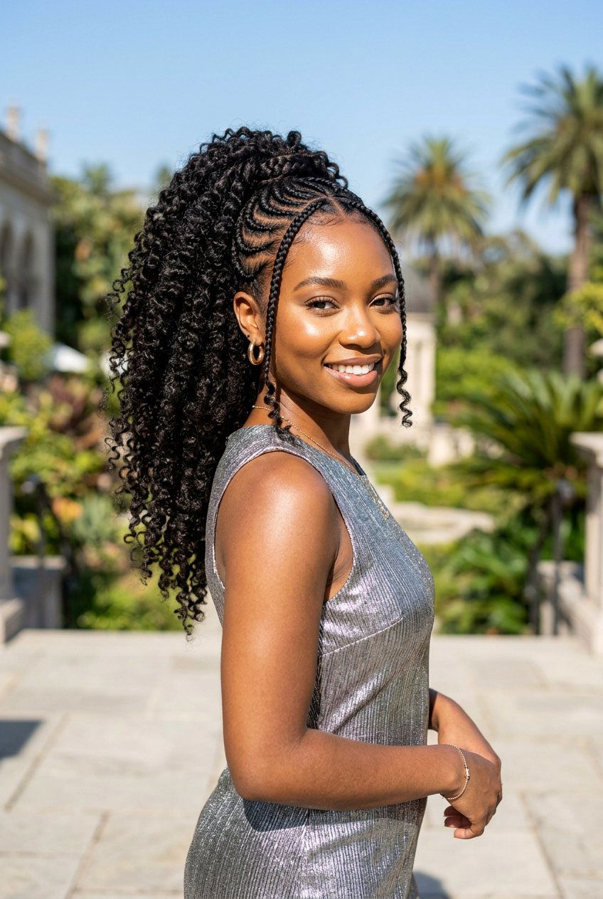 Textured Curly Ponytail With Mini Braids - 20 graduation ponytail with curls - 20 graduation ponytail with curls