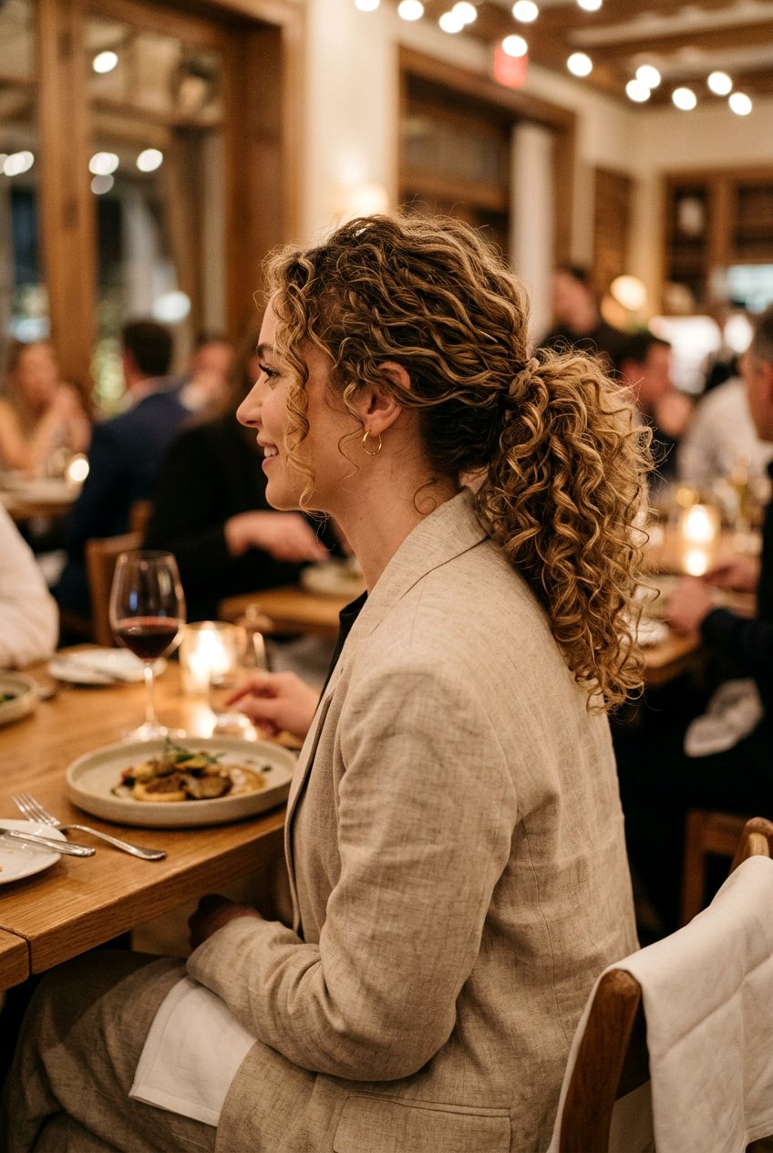 Textured Curly Ponytail for a Relaxed Dinner - 20 dinner ponytail with curls - 20 dinner ponytail with curls