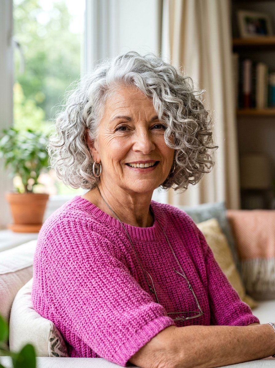 Textured Curly Side Parted Bob - 20 side parted bob for older women - 20 side parted bob for older women