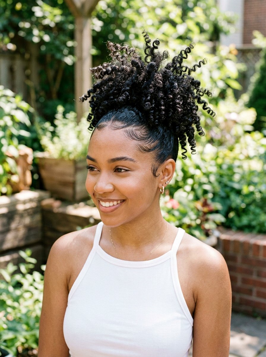 Textured Curly Spiky Bun - 20 y2k spiky bun hairstyle - 20 y2k spiky bun hairstyle