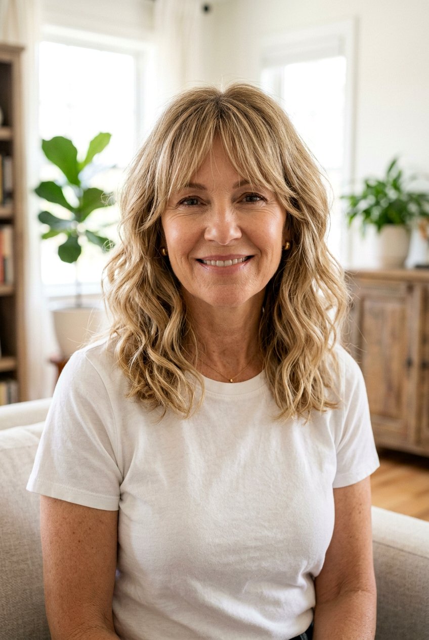 Textured Curtain Bangs - 20 curtain bangs for women over 50 - 20 curtain bangs for women over 50