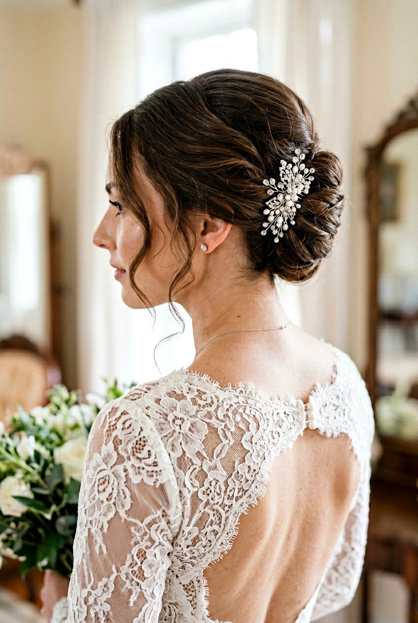 Textured French Twist - 20 bridal hairstyle with crystal comb - 20 bridal hairstyle with crystal comb