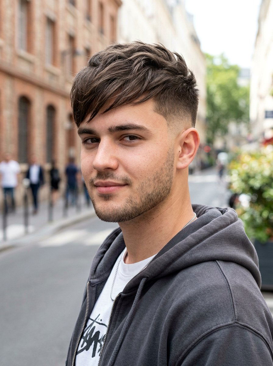 Textured Fringe Taper Fade For Round Face - 20 textured fringe with taper fade - 20 textured fringe with taper fade