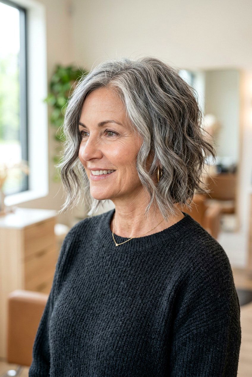 Textured Gray Bob - 20 hairstyles for gray hair - 20 hairstyles for gray hair