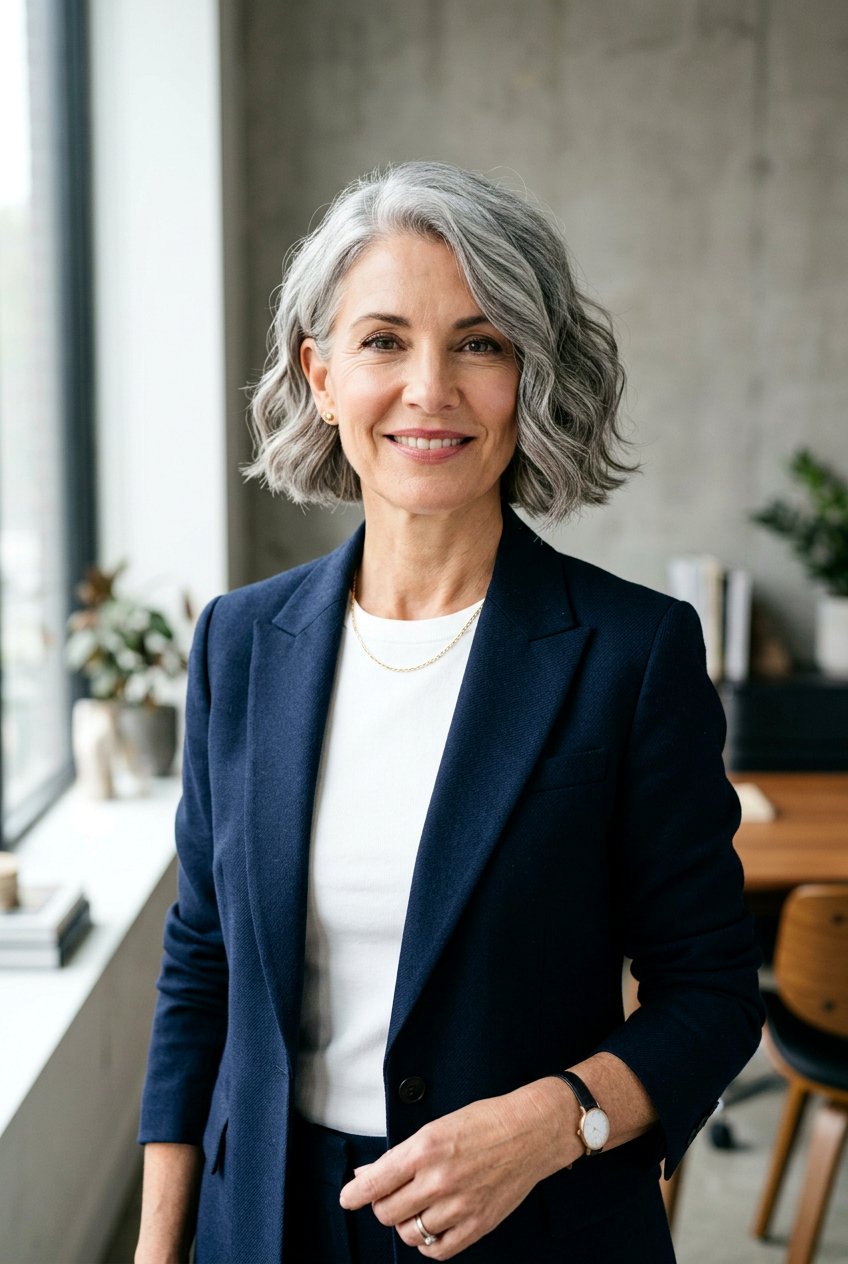 Textured Gray Bob - 20 naturally gray wedding guest hairstyle - 20 naturally gray wedding guest hairstyle