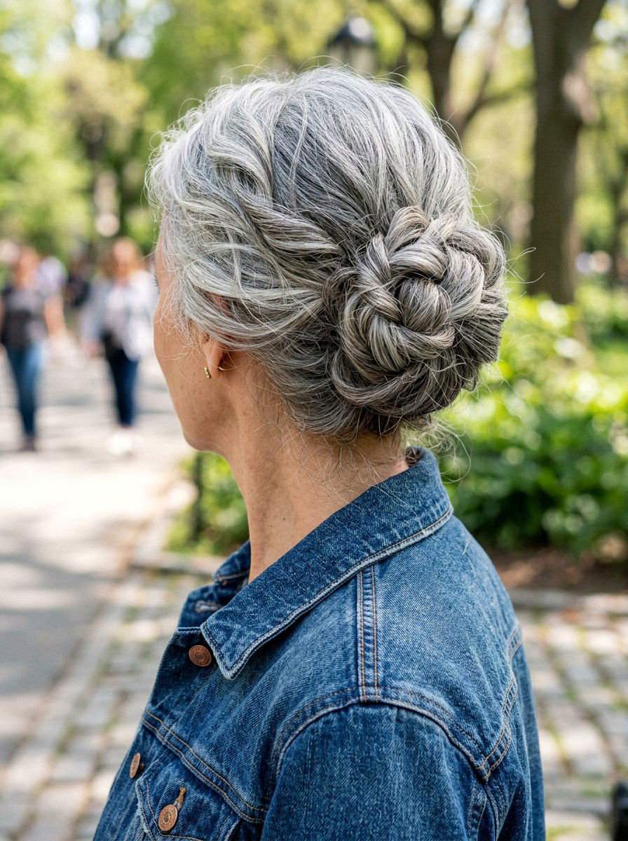 Textured Gray Chignon - 20 elegant gray chignon hairstyle - 20 elegant gray chignon hairstyle