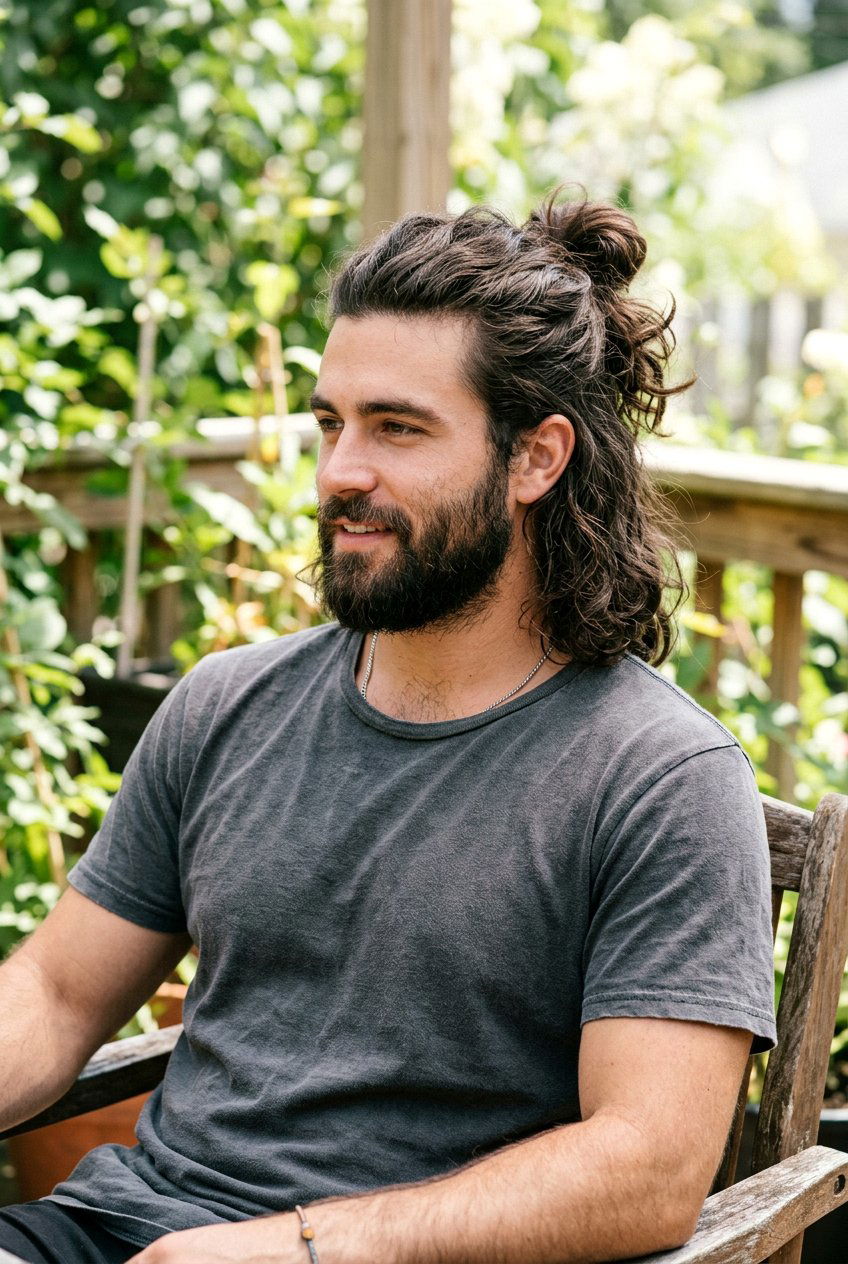 Textured Half Up Man Bun - 20 half up man bun hairstyle - 20 half up man bun hairstyle