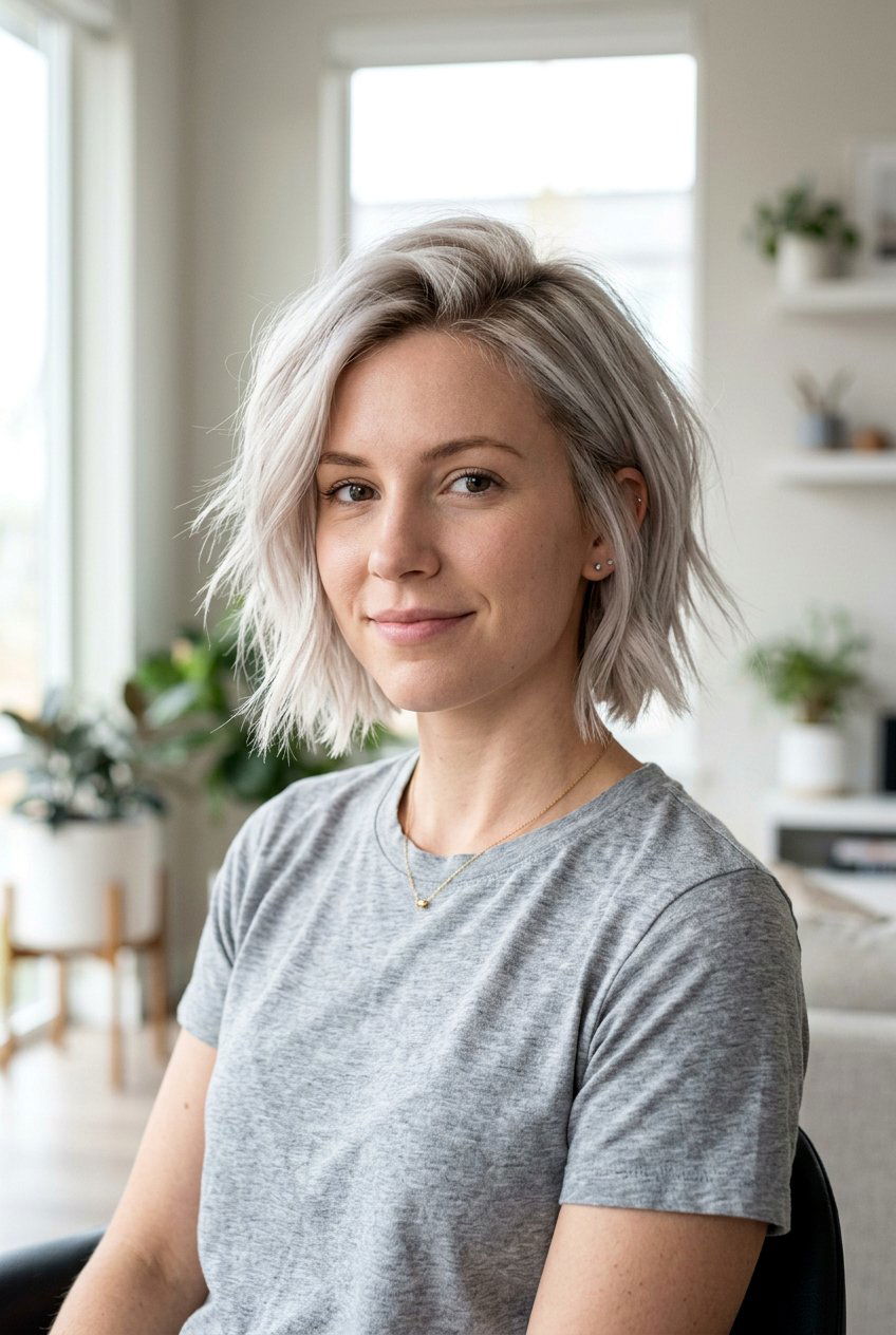 Textured Icy Platinum Bob For Thin Hair - 20 icy platinum bob - 20 icy platinum bob