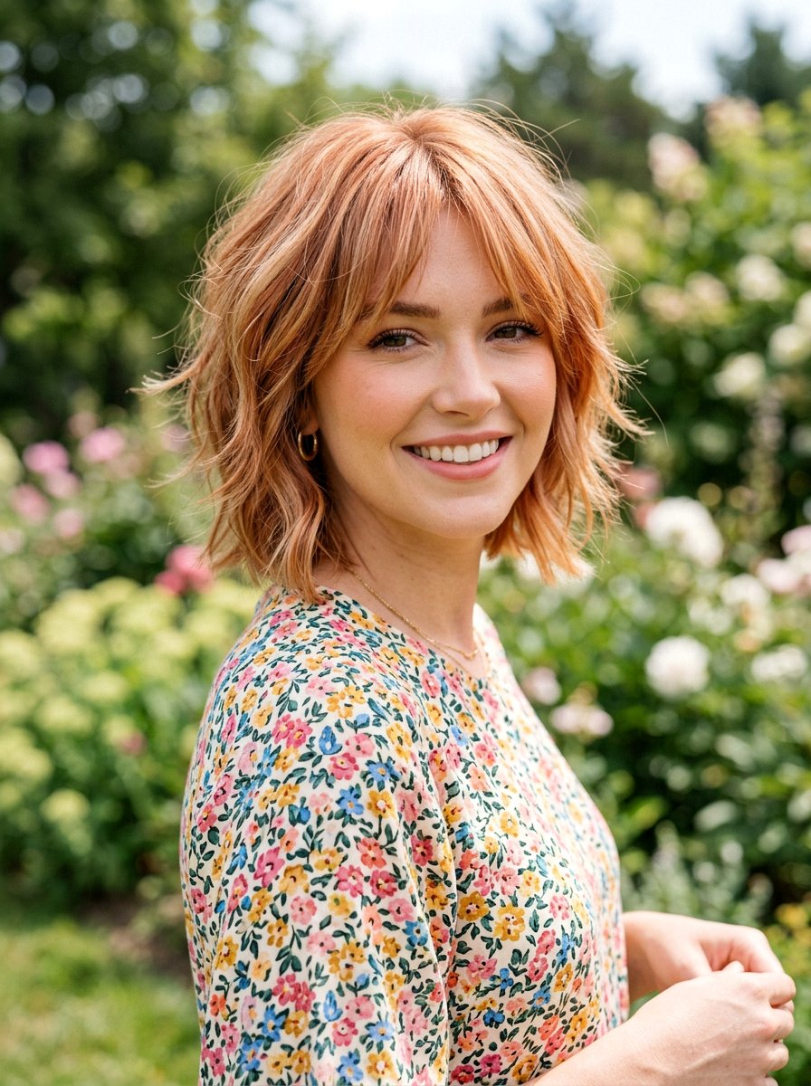 Textured Layered Bob With Strawberry Blonde - 20 layered haircut hair color ideas - 20 layered haircut hair color ideas