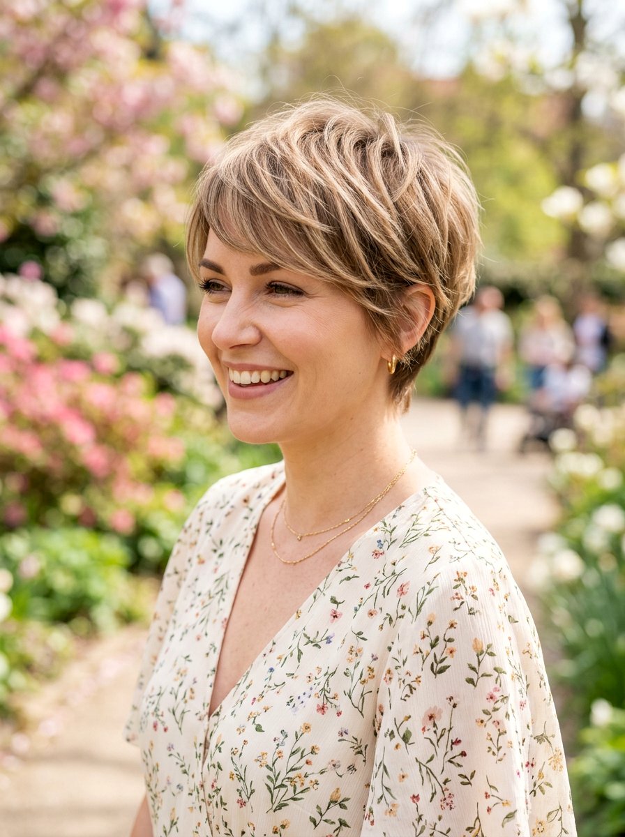 Textured Layered Pixie With Side Fringe - 20 layered pixie with side fringe - 20 layered pixie with side fringe